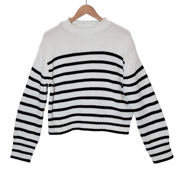 J. Crew Heritage Cotton Rollneck Stripe Sweater Black White M Casual Preppy - Picture 13 of 13